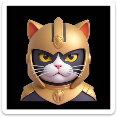 spartan cat with crossed eyes helmet too big looking confused sticker