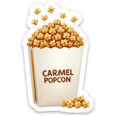 minimalist caramel popcorn in a plain package, golden brown caramel color, extremely simple design, no text, glossy iOS emoji style sticker