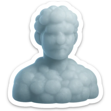 person looking straight, fully composed of white fluffy convex clouds, shoulder up sticker