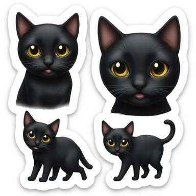 Black Bombay cat with single tear coming out and a happy face sticker