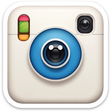 A hand-drawn doodle in a minimalist, cartoon style of a [instagram]. The object is white with thick, rough, black marker outlines and two small black dot eyes. It is a simple sketch with no realistic textures, centered on a solid [blue] circular background." sticker