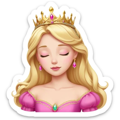Aurora Sleeping Beauty from hips up, bright pink ballgown, golden blonde hair with gold tiara, minimal style but very recognizable sticker