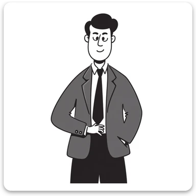 Sketch of a middle-aged man with stern expression, short hair, wearing a suit and tie sticker