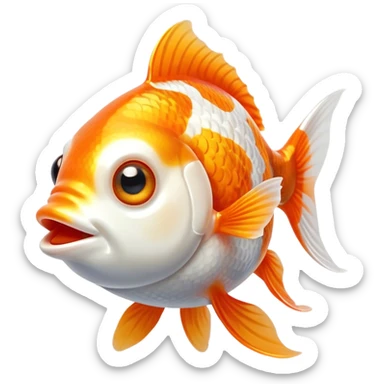 Cinematic Comical Orange and White Goldfish Portrait Emoji, Head tilted dramatically with an exaggeratedly amused expression, featuring a striking body with bold orange and white patterns, wide, expressive golden eyes filled with playful disbelief, Simplified yet hilariously expressive features, highly detailed, glowing with a slightly sassy glow, high shine, dramatic yet playful, stylized with an air of cheeky mischief, bright and endearing, soft glowing outline, capturing the essence of a spirited and over-the-top goldfish, so meme-worthy it feels like it could side-eye its way into internet fame instantly! sticker