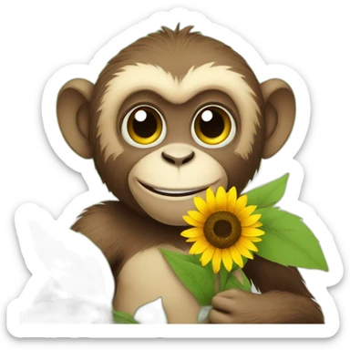 Monkey holding a sunflower smiling  sticker