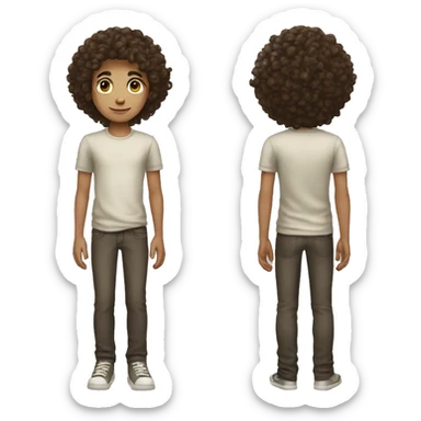 Skinny full body  white kid with long dark brown curly hair sticker