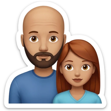 Couple. A bald man with dark brown beard and a girl with light skin. She is a redhead and has dark yellow brown auburn hair. Different skincolor. She has very light skin. sticker