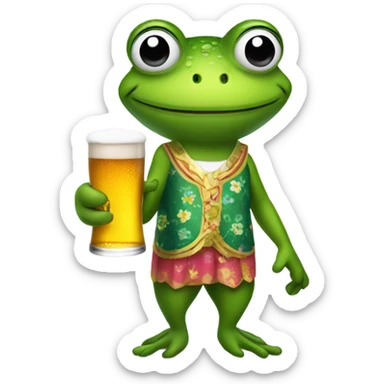 Frog w a dress and a bottle of beer sticker