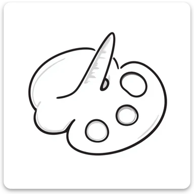 Detailed artist's paint palette with thumb hole and paint colors in specific pastel colors (dd9fb0, ffc6d3, a3bfc9, c4bee2, f1b091). Hand-drawn doodle style with intricate details. The palette should have paint blobs of each color clearly visible. sticker