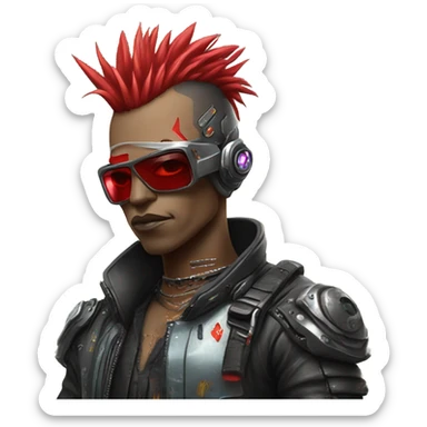 cyberpunk cyborg rockstar with red mohawk sticker