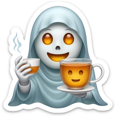 Ghost emoji holding a cup of tea sticker