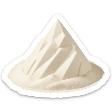 small crystalline pile of fine white powder, sparkly and grainy texture, denser and glossier than flour, sharp angular grains visible, no container or extras, soft lighting, subtle shadows, emoji scale sticker
