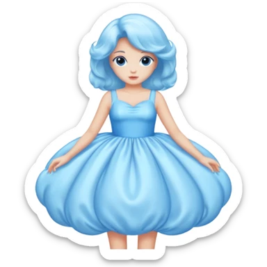 The bubble dress is typically a voluminous ball gown, designed to make Glinda look like she’s literally floating in a bubble. It features:  Pale blue or shimmering white-blue hues (in Ariana Grande’s movie version, it’s a soft, cotton-candy blue). sticker