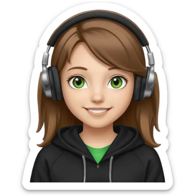 a girl with brown hair blonde ends green and wearing black headphones baggy hoddie she is happy  sticker