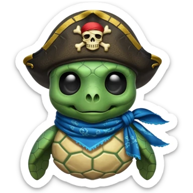 sea turtle wearing a blue pirate skull scarf sticker
