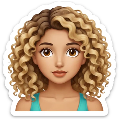 pretty latina with curly hair balayage with blonde sticker