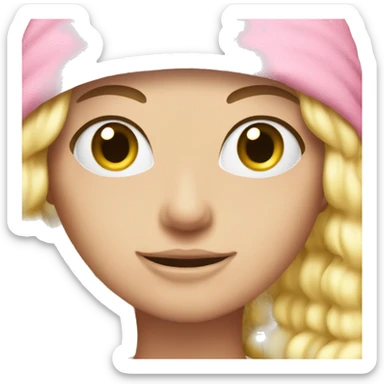 A white Girl with a pink towel on the head because of wet hair and a face beauty bask colored in white  sticker