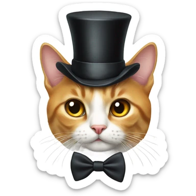 a cat with a bow tie and a top hat sticker