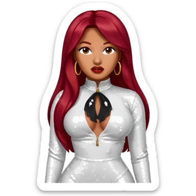 Megan Thee Stallion with long dark red hair, white sequin outfit sticker