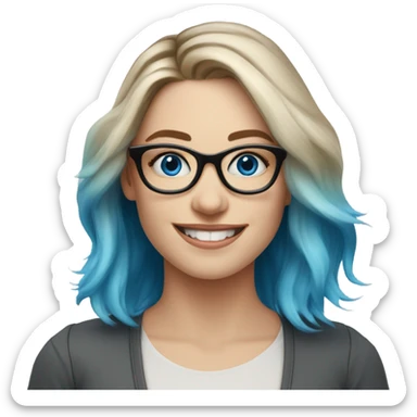 Shoulder length Balayage pale photogenic woman with glasses and blue eyes happy  sticker