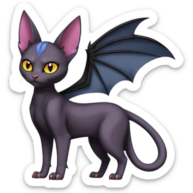 Black edgy Noibat-Litten-Sphynx-Lykoi-Caracal-cat-Fakemon full-body sticker