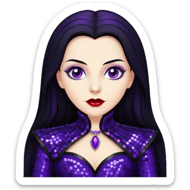Countess Dracula from Universal Monsters with long jet black hair, dark purple sequin outfit  sticker