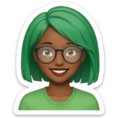 black woman with green hair and glasses sticker