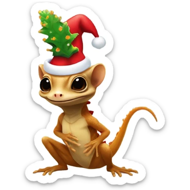 groot wearing a santa hat holding a crested gecko sticker