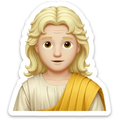 Apollo from Olympus Gods with long white blonde wavy hair, yellow toga sticker