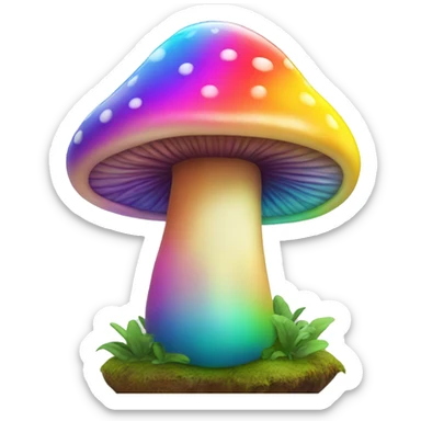 A rainbow-colored trippy mushroom with a very satisfied face sticker