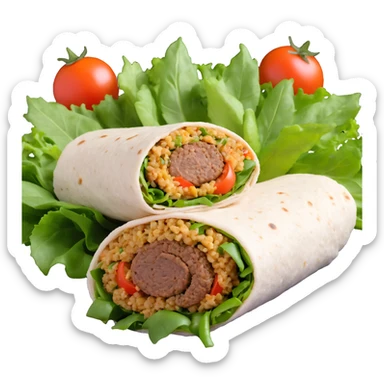 A Turkish wrap with raw bulgur kofte and fresh greens sticker