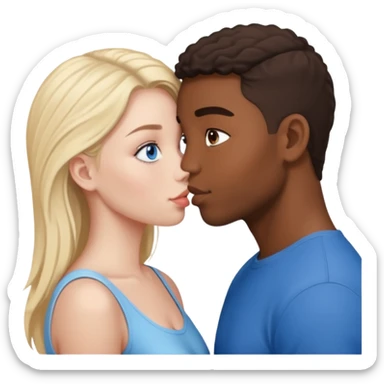 Interracial couple kissing and girl has blue eyes sticker