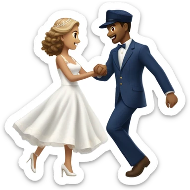 Puerto rican beard short brown hair with blue hat and navy blue suit first dance with blond long hair girl with white  wedding dress  sticker