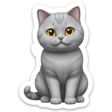 cinematic-[British shorthair cat]-realistic-full-body-sitting-emoji,-tail-curled-playfully-around-its-paws,-head-tilted-dramatically,-sleek-[grey]-fur,-simplified-yet-hilariously-adorable-features,-highly-detailed,-glowing-with-an-almost-sarcastic-glow sticker