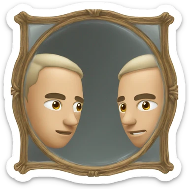  a man looking at a mirror reflection of himself sticker