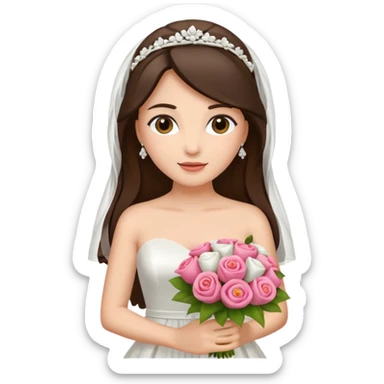 brunette bride with bouqet sticker
