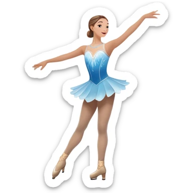 An icon showing a graceful figure skater performing a spin on the ice in a grand ice palace. The rink is illuminated by soft light beams, with cheering spectators in the stands. Snowflakes gently fall, adding to the magical atmosphere. Transparent background highlights elegance and artistry. sticker