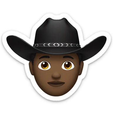 a black guy with light skin tone, wearing a black cowboy hat and a black bandana covering the lower part of his face. A dark brown poncho is visible. Angle: head only, accent on the face sticker