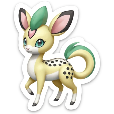 Blushing Spotted Dotted randomly Splash-marked Meloetta- Leavanny-Gallade-Ampharos-Inteleon-Nidoqueen-Fakémon-Pokémon-hybrid-fusion-creature, full body sticker