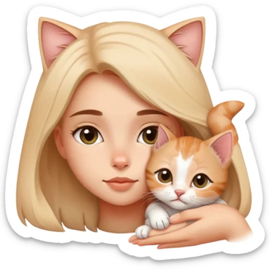 l. A tiny kitten lies on a girl's head, purring softly, making a sweet sight. sticker