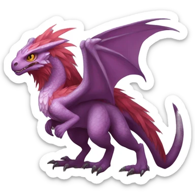 Mauve-maroon-red-violet-colored anthro-raptor-dragonkin-scalie-sona-Fakémon-hybrid with a mane on head and back full body sticker