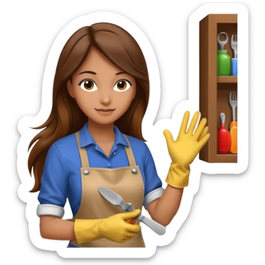 beautiful girl with long brown hair constructing new kitchen cabinets sticker