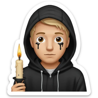 man in black hoodie hold a black candle sticker