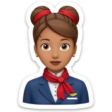  flight attendant, Light Brown skin, brown hair in single bun, neck scarf sticker