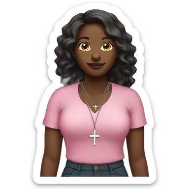 Full body christian black female pink shirt long wavy with cross necklace  sticker