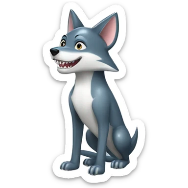 Shiny Wolf with a shark tail and a shark fin on back Full Body sticker