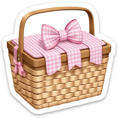 picnic basket tied with a pastel pink bow sticker