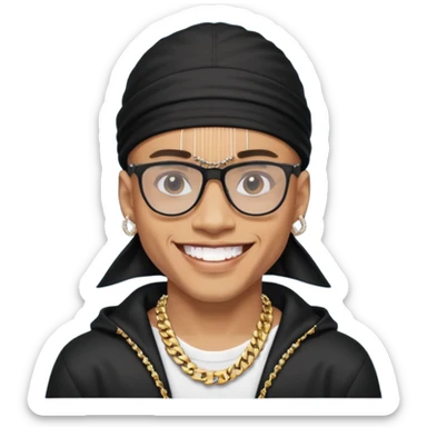 lightskin man with a black durag,a cuban link chain,glasses, and smiling flexing diamond studded teeth  sticker