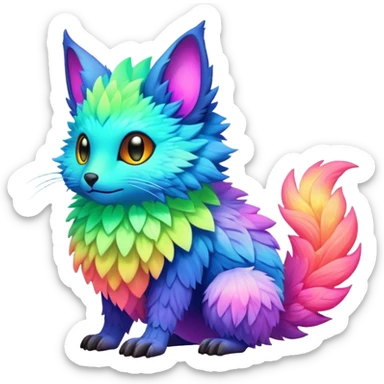 lush warm-colored colorful neon-colored Fakémon-Trico-hybrid-creature (full body) sticker