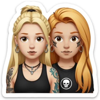 girl with long blonde hair, black tattoos and a septum piercing next to an athletic ginger girl a septum piercing sticker